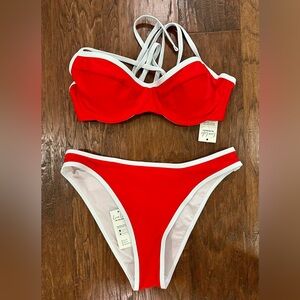 CUPSHE NWT red and white underwire bikini size small bottom and medium top